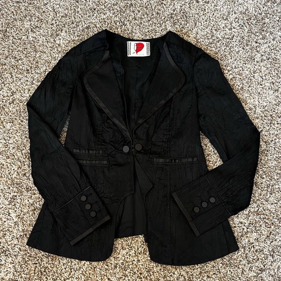 Free People Jackets & Blazers - Free People RARE Fitted Satin Peplum Tuxedo Blazer - Vintage - Size 8